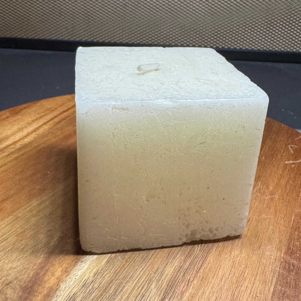 BeautiControl Spa Sugar Candle Square Cube Pillar Cream White Textured Vintage